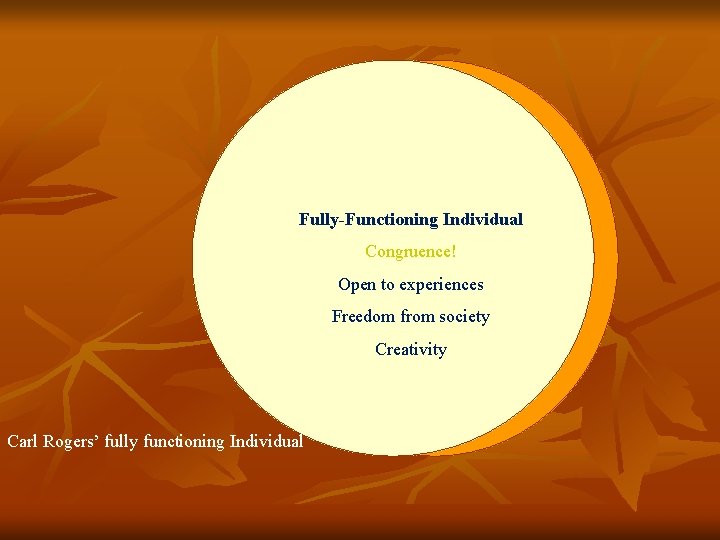 Fully-Functioning Individual Congruence! Open to experiences Freedom from society Creativity Carl Rogers’ fully functioning