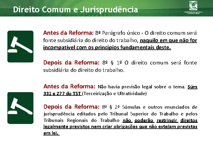 Direito Comum e Jurisprudência Antes da Reforma: 8ª Parágrafo único - O direito comum