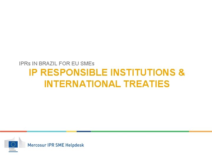 IPRs IN BRAZIL FOR EU SMEs IP RESPONSIBLE INSTITUTIONS & INTERNATIONAL TREATIES 