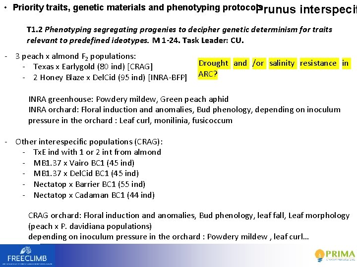  • Priority traits, genetic materials and phenotyping protocols Prunus interspecif T 1. 2