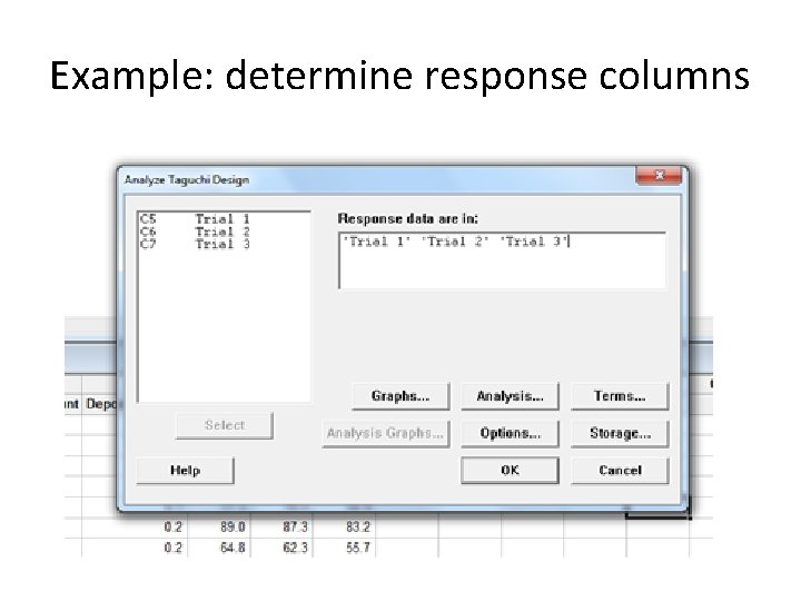 Example: determine response columns 