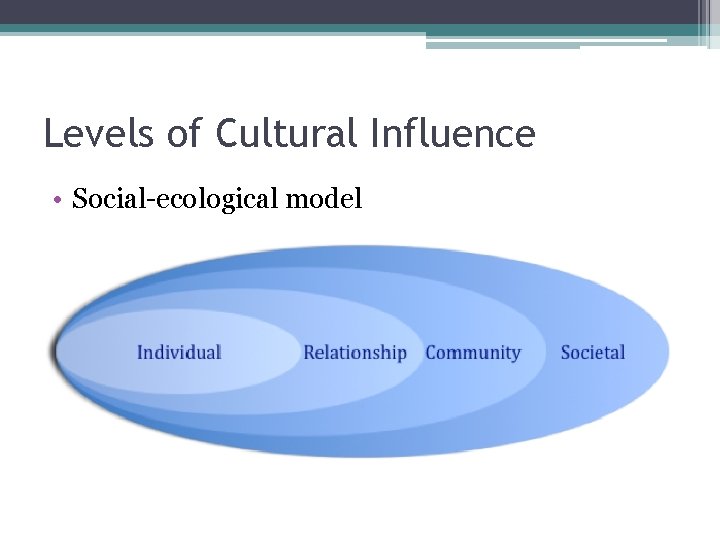 Levels of Cultural Influence • Social-ecological model 