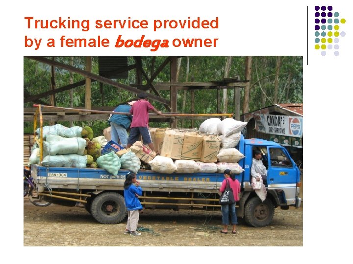 Trucking service provided by a female bodega owner 