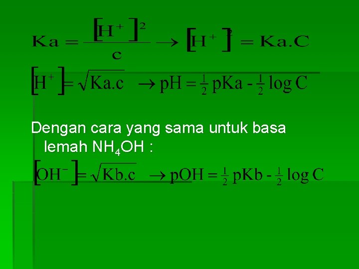 Dengan cara yang sama untuk basa lemah NH 4 OH : 