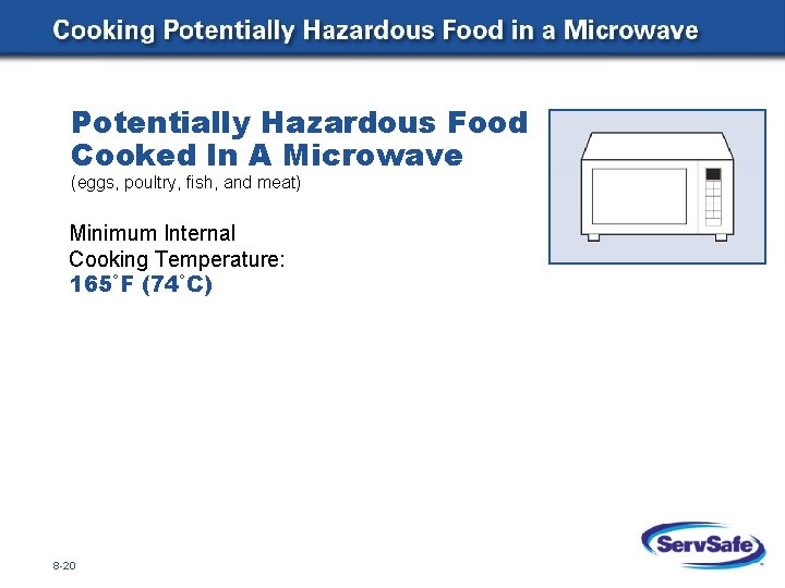 Potentially Hazardous Food Cooked In A Microwave (eggs, poultry, fish, and meat) Minimum Internal