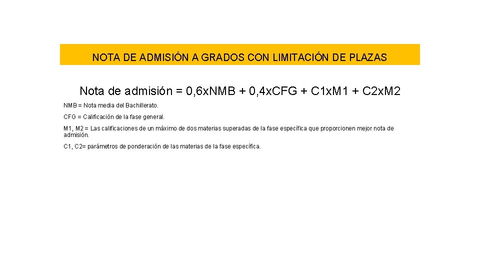 NOTA DE ADMISIÓN A GRADOS CON LIMITACIÓN DE PLAZAS Nota de admisión = 0,