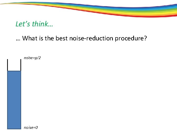 Let’s think… … What is the best noise-reduction procedure? noise=p/2 noise=0 