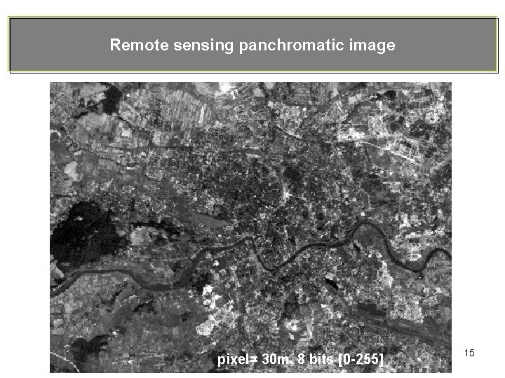 Remote sensing panchromatic image pixel= 30 m, 8 bits [0 -255] 15 