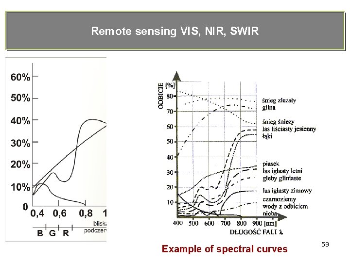 Remote sensing VIS, NIR, SWIR Example of spectral curves 59 