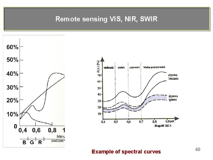 Remote sensing VIS, NIR, SWIR Example of spectral curves 60 