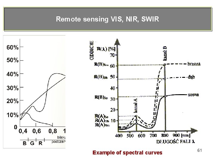 Remote sensing VIS, NIR, SWIR Example of spectral curves 61 