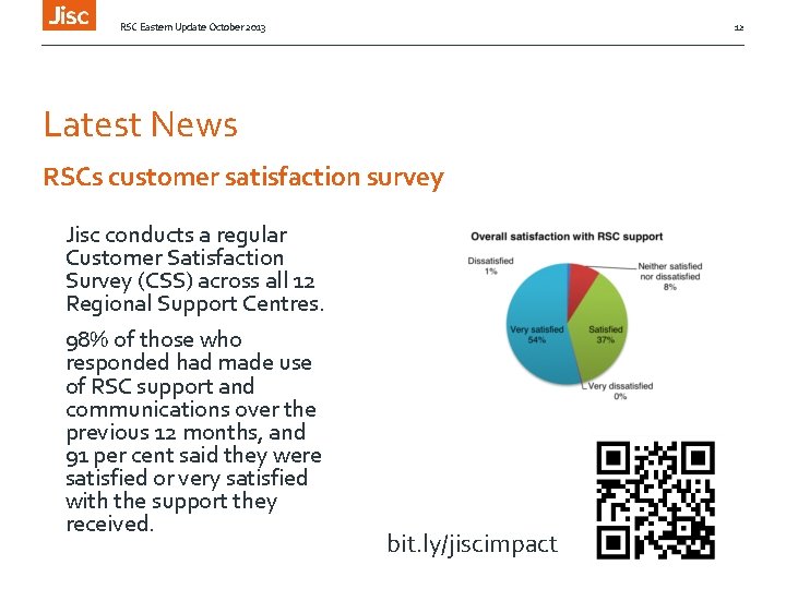 RSC Eastern Update October 2013 12 Latest News RSCs customer satisfaction survey Jisc conducts
