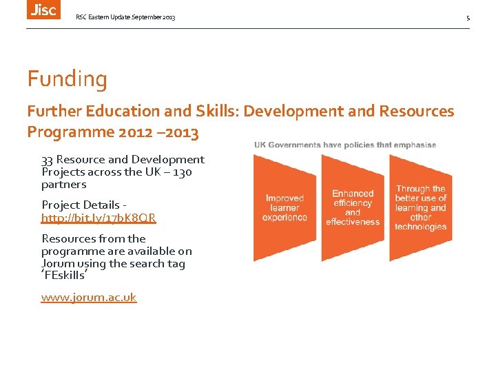 RSC Eastern Update September 2013 Funding Further Education and Skills: Development and Resources Programme