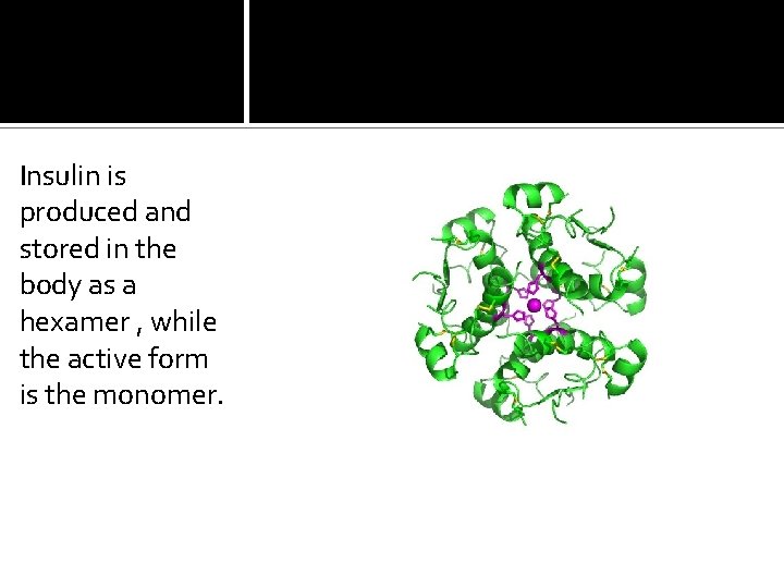 Insulin is produced and stored in the body as a hexamer , while the