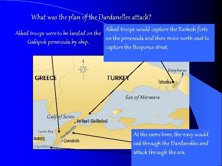 What was the plan of the Dardanelles attack? Allied troops would capture the Turkish