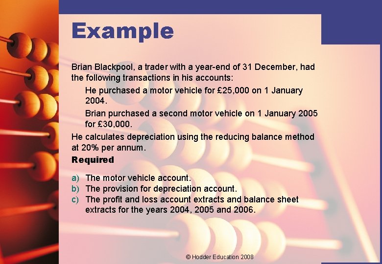 Example Brian Blackpool, a trader with a year-end of 31 December, had the following