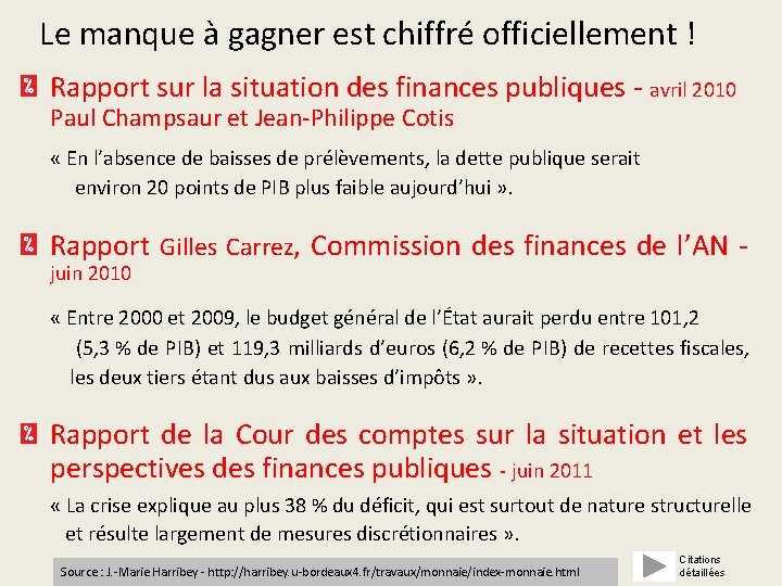 Le manque à gagner est chiffré officiellement ! Rapport sur la situation des finances