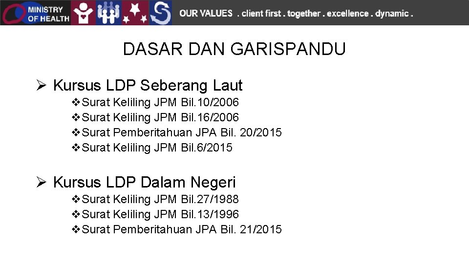 DASAR DAN GARISPANDU Ø Kursus LDP Seberang Laut v. Surat Keliling JPM Bil. 10/2006