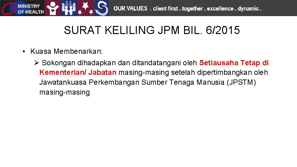 SURAT KELILING JPM BIL. 6/2015 • Kuasa Membenarkan: Ø Sokongan dihadapkan ditandatangani oleh Setiausaha