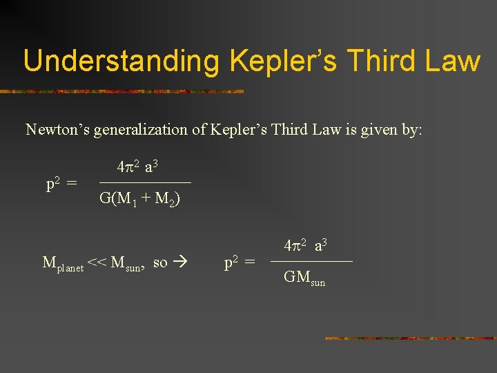 Understanding Kepler’s Third Law Newton’s generalization of Kepler’s Third Law is given by: p