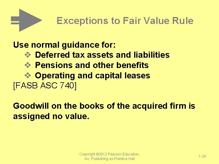 Exceptions to Fair Value Rule Use normal guidance for: v Deferred tax assets and