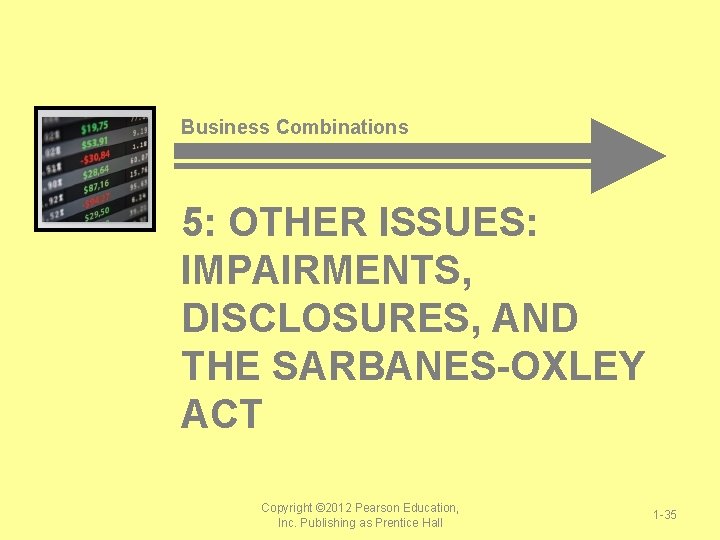 Business Combinations 5: OTHER ISSUES: IMPAIRMENTS, DISCLOSURES, AND THE SARBANES-OXLEY ACT Copyright © 2012