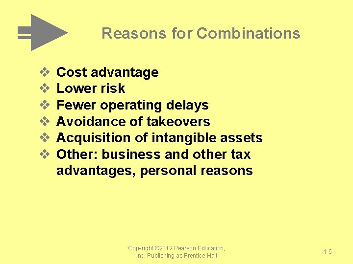 Reasons for Combinations v v v Cost advantage Lower risk Fewer operating delays Avoidance