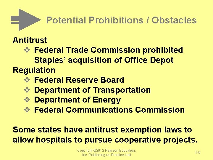 Potential Prohibitions / Obstacles Antitrust v Federal Trade Commission prohibited Staples’ acquisition of Office