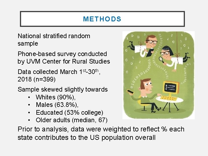 METHODS National stratified random sample Phone-based survey conducted by UVM Center for Rural Studies