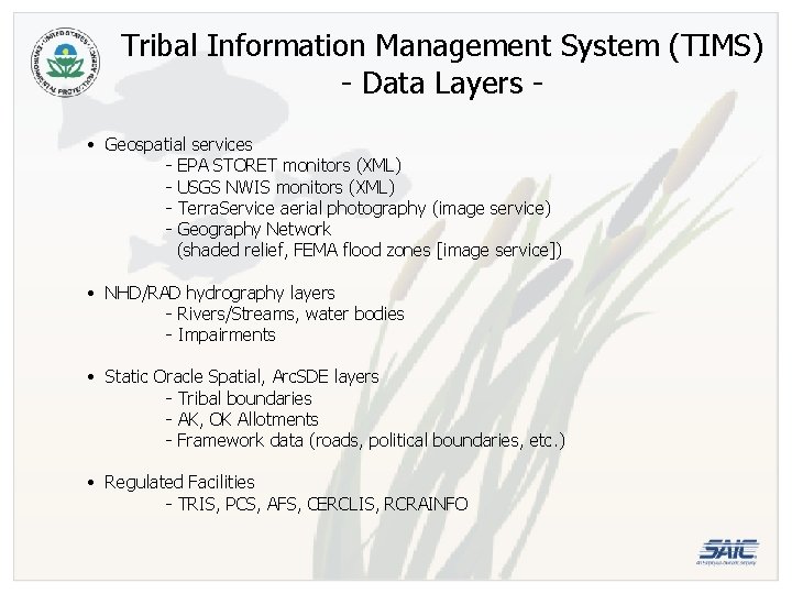 Tribal Information Management System (TIMS) - Data Layers • Geospatial services - EPA STORET
