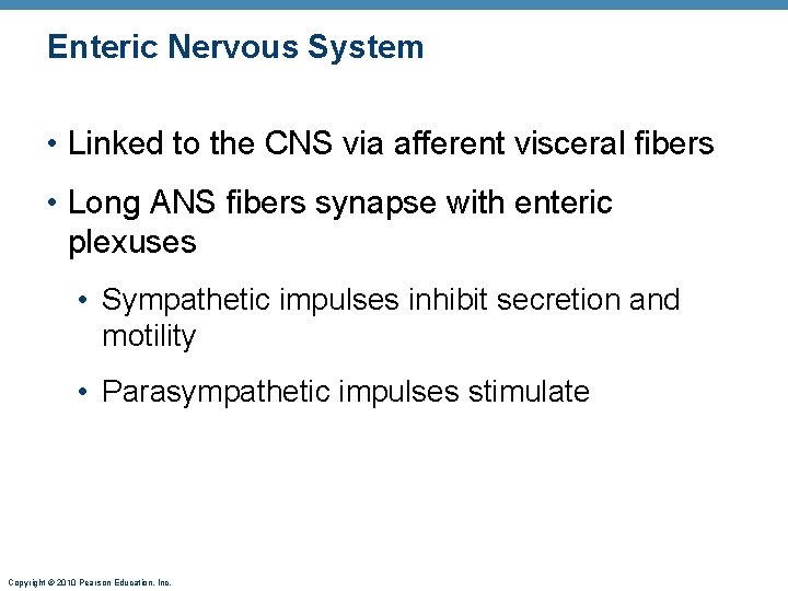 Enteric Nervous System • Linked to the CNS via afferent visceral fibers • Long