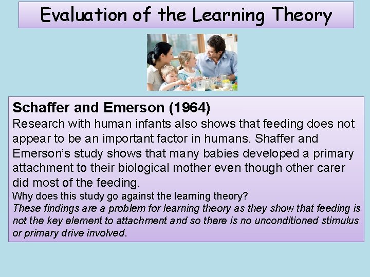 Evaluation of the Learning Theory Schaffer and Emerson (1964) Research with human infants also