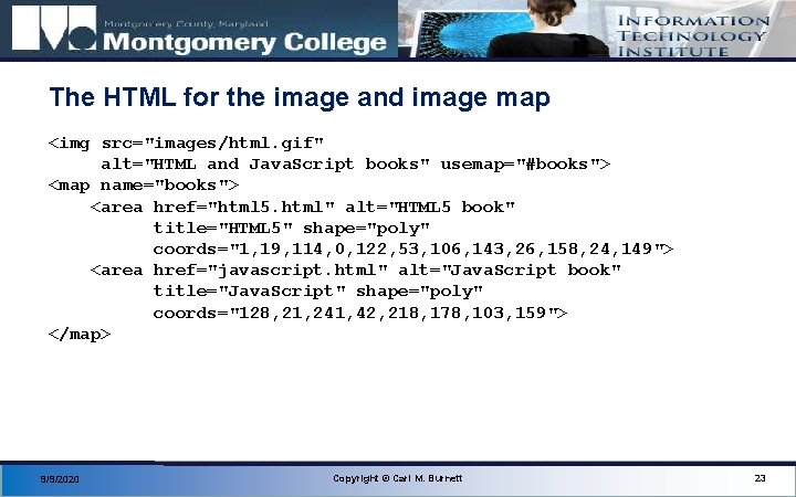 The HTML for the image and image map <img src="images/html. gif" alt="HTML and Java.