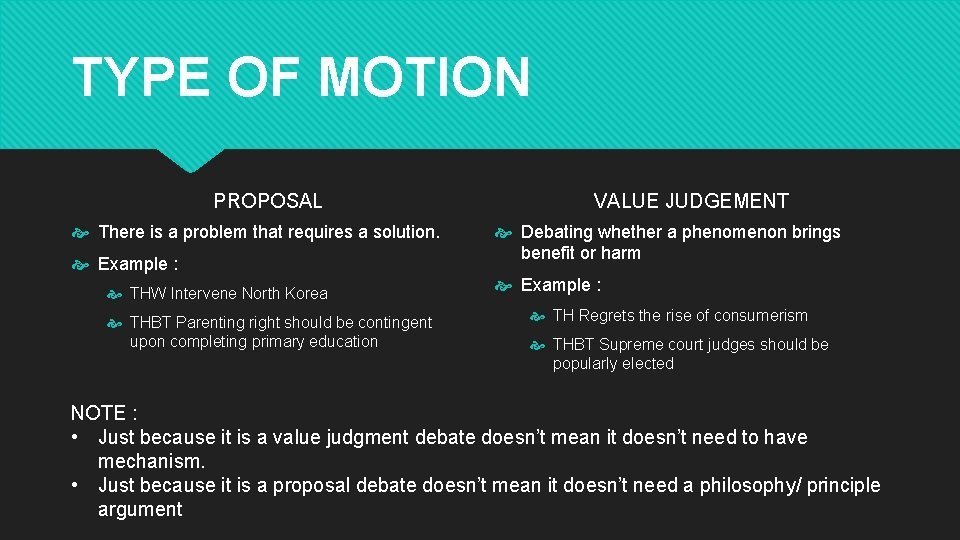 TYPE OF MOTION PROPOSAL There is a problem that requires a solution. Example :