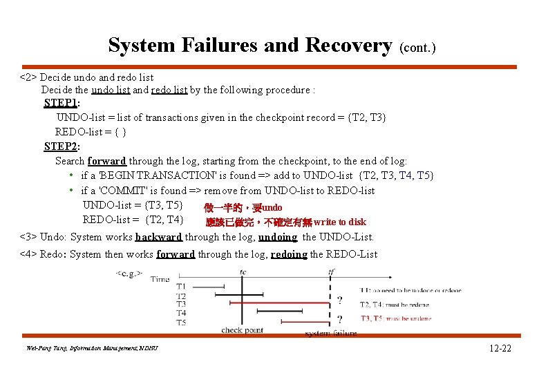 System Failures and Recovery (cont. ) <2> Decide undo and redo list Decide the