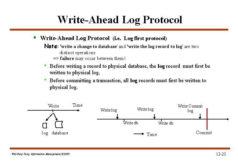 Write-Ahead Log Protocol § Write-Ahead Log Protocol (i. e. Log first protocol) Note: 'write