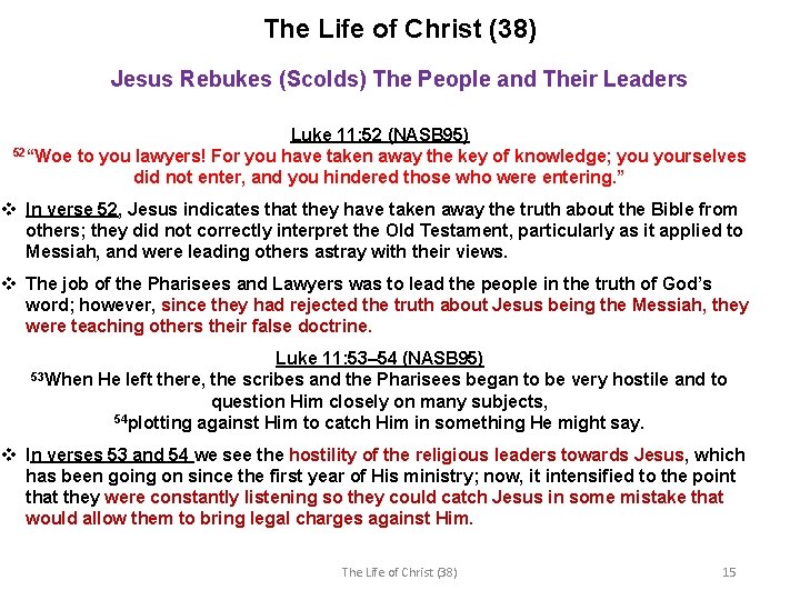 The Life of Christ (38) Jesus Rebukes (Scolds) The People and Their Leaders Luke