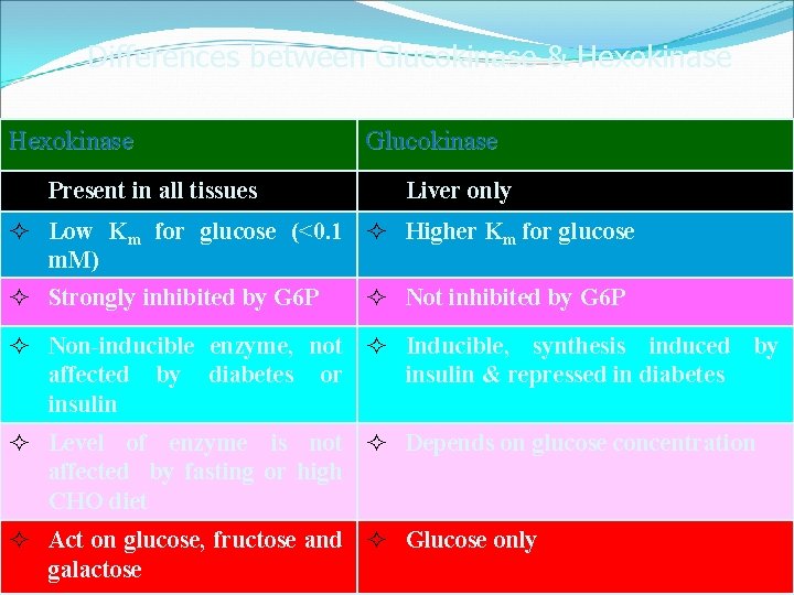 Differences between Glucokinase & Hexokinase Glucokinase ² Present in all tissues ² Liver only