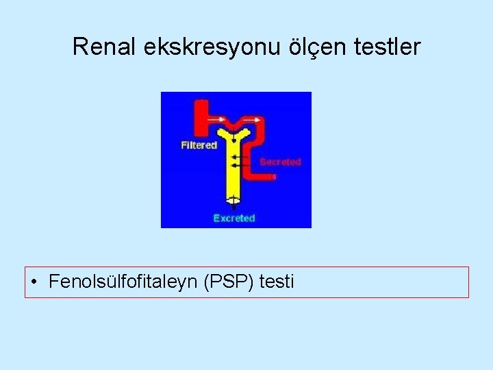 Renal ekskresyonu ölçen testler • Fenolsülfofitaleyn (PSP) testi 