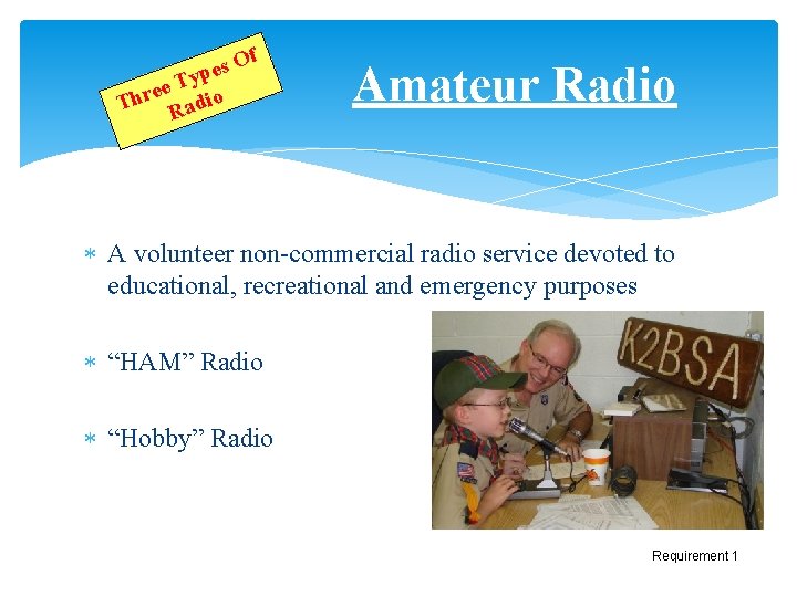 f s. O e p Ty e e Thr Radio Amateur Radio A volunteer