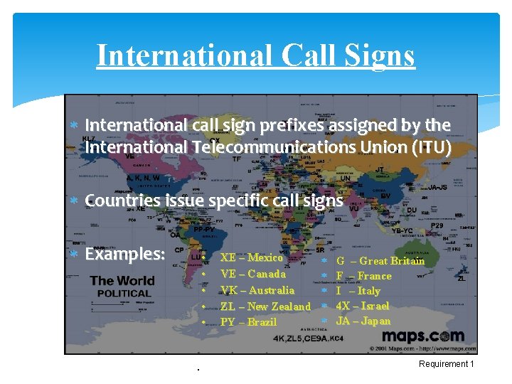 International Call Signs International call sign prefixes assigned by the International Telecommunications Union (ITU)