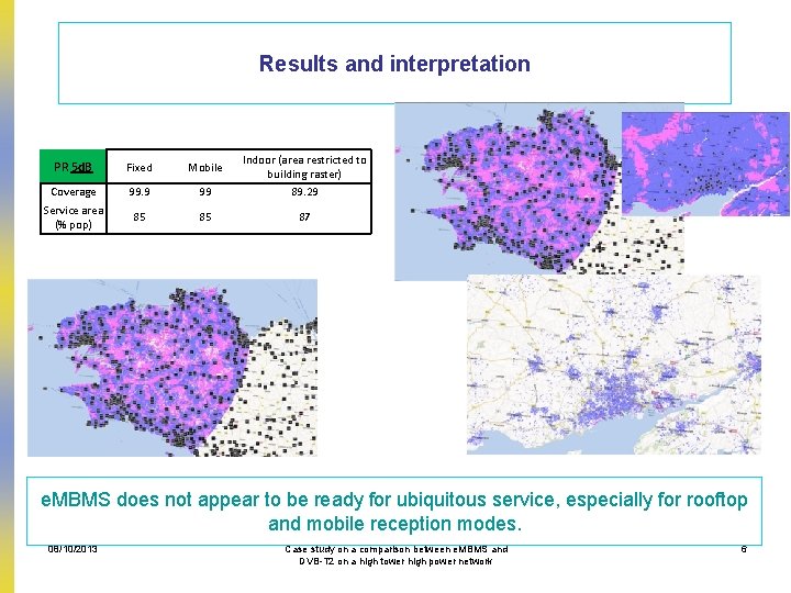 Results and interpretation PR 5 d. B Fixed Mobile Coverage Service area (% pop)