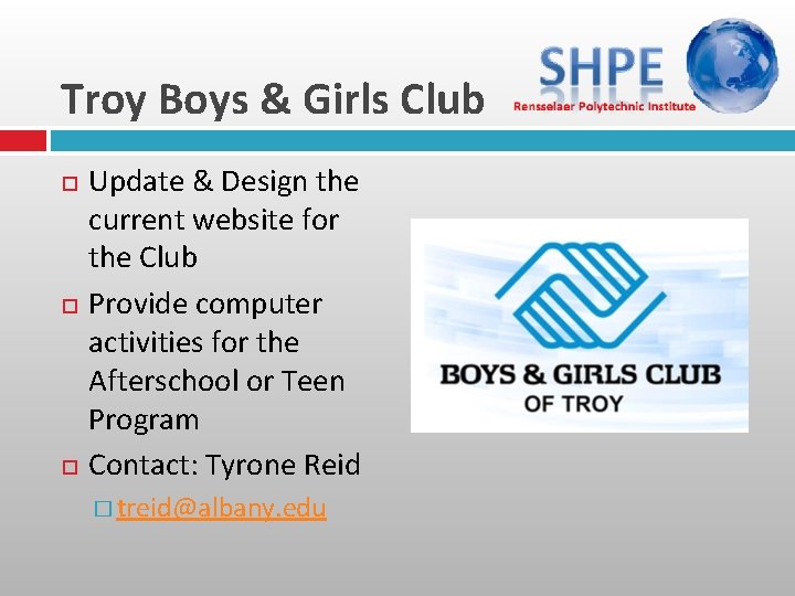 Troy Boys & Girls Club Update & Design the current website for the Club