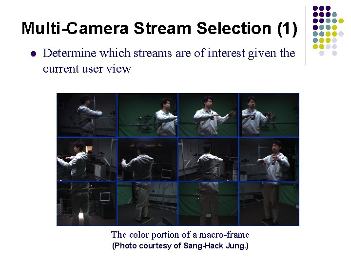Multi-Camera Stream Selection (1) l Determine which streams are of interest given the current