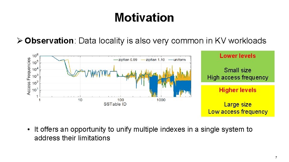 Motivation Ø Observation: Data locality is also very common in KV workloads Lower levels