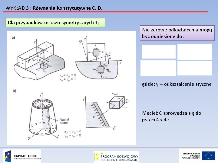 WYKŁAD 5 : Równania Konstytutywne C. D. Dla przypadków osiowo symetrycznych tj. : Nie