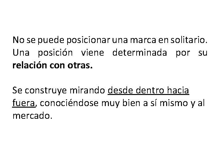 No se puede posicionar una marca en solitario. Una posición viene determinada por su