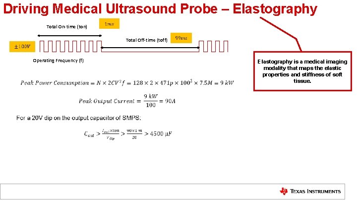Driving Medical Ultrasound Probe – Elastography Total On-time (ton) Total Off-time (toff) Operating Frequency