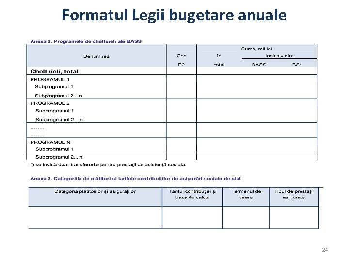 Formatul Legii bugetare anuale 24 