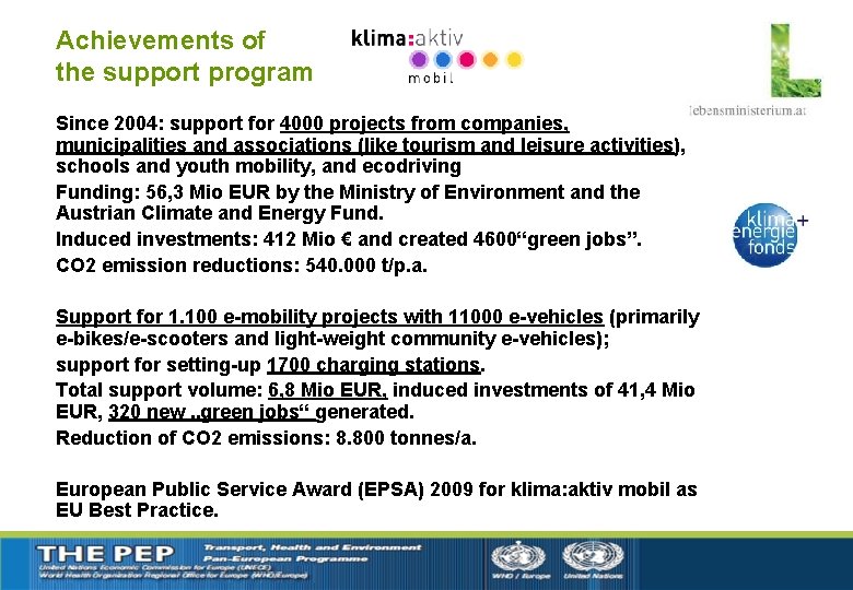 Achievements of the support program Since 2004: support for 4000 projects from companies, municipalities